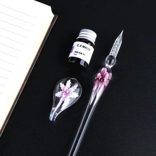 Glas-Kalligraphie-Stift-Set mit Tinte und Stifthalter
