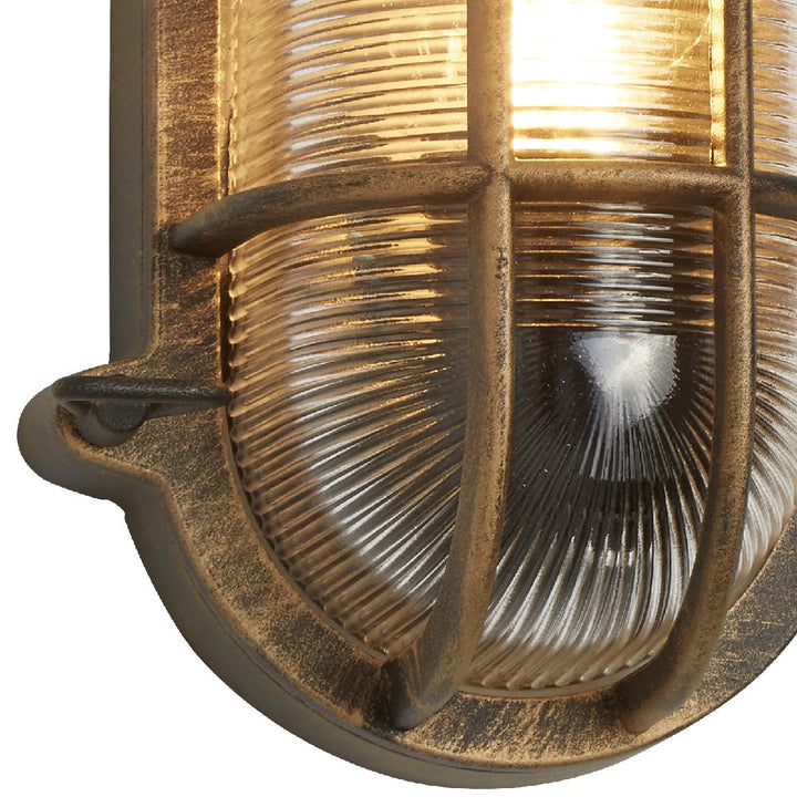 Skanto | Antik Messing & Geripptes Glas Outdoor Vintage Ovale Unterputzlampe Wandleuchte 248mm