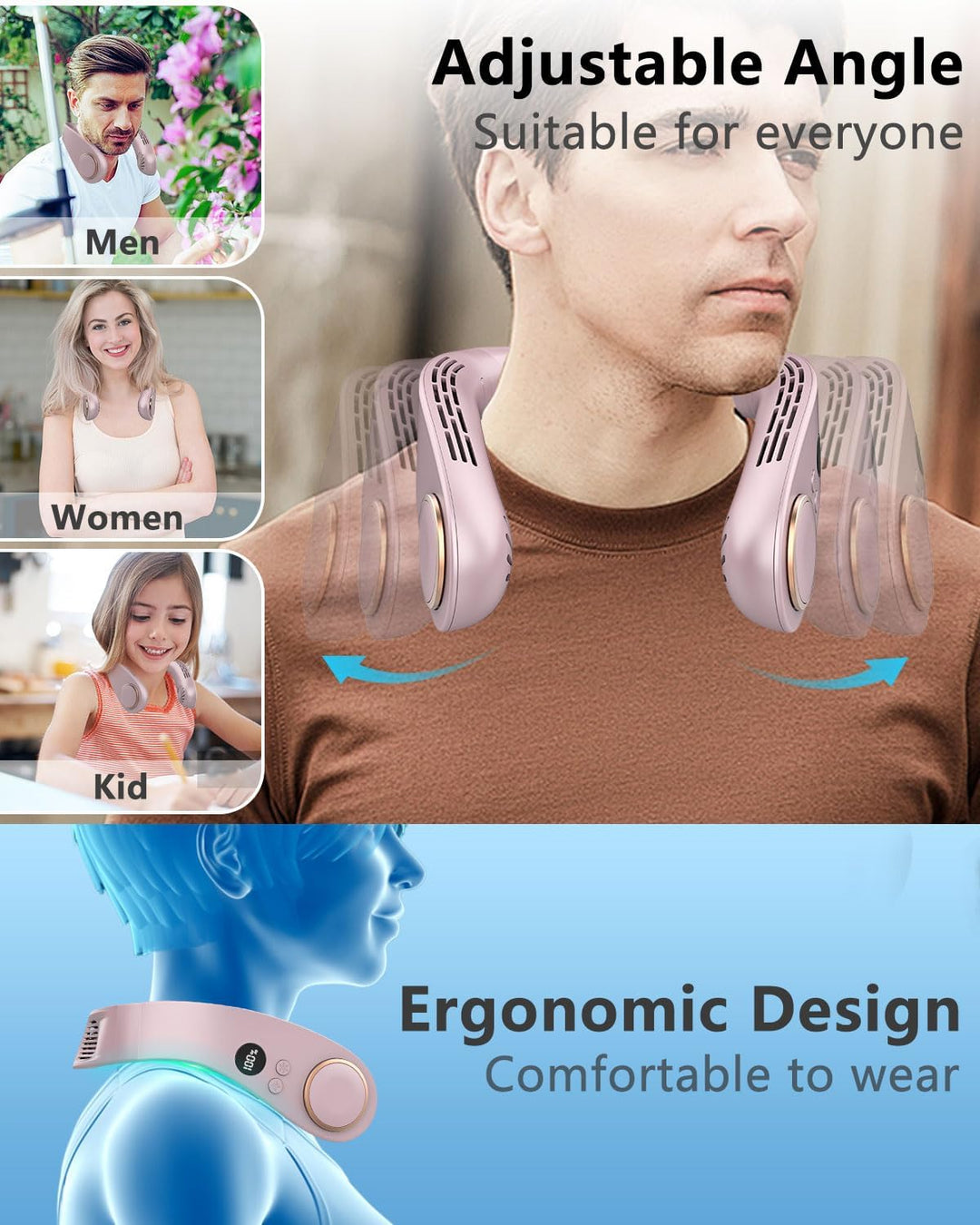 Skanto | Neck Cooler Pro – Bladeless Nackenventilator mit Kühlplatte und LED-Anzeige