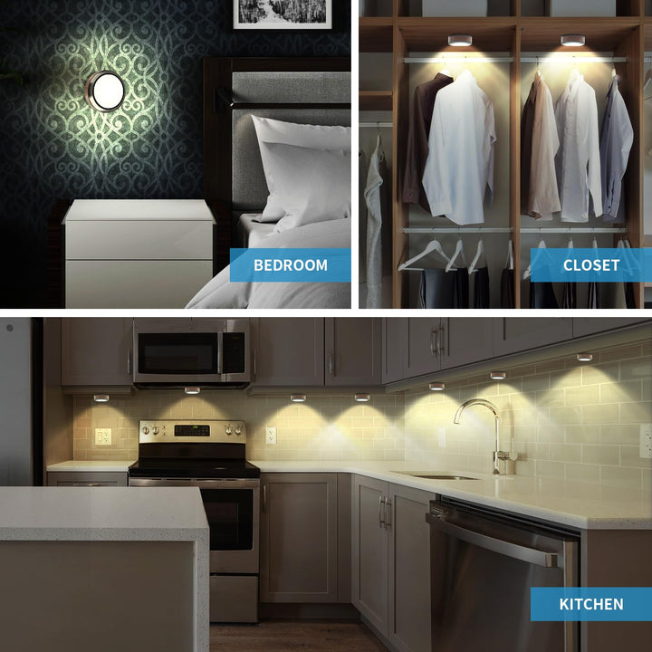 Skanto | Leastyle LED Puck-Leuchten mit Fernbedienung, Dimmbare batteriebetriebene Unterbauleuchten - 6er-Pack Naturweiß
