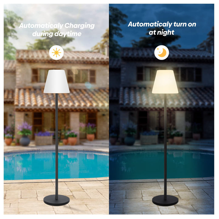 Skanto | Gewiny Solarbetriebene Outdoor-Stehleuchte – dimmbare LED, wasserdicht, kabellos für Terrasse & Garten