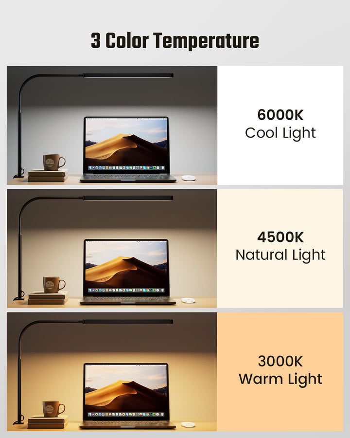 Skanto | Superdanny LED Schreibtischlampe, augenschonend, 360° Schwanenhals schwenkbar, Touch Control, 3 Lichtfarben,