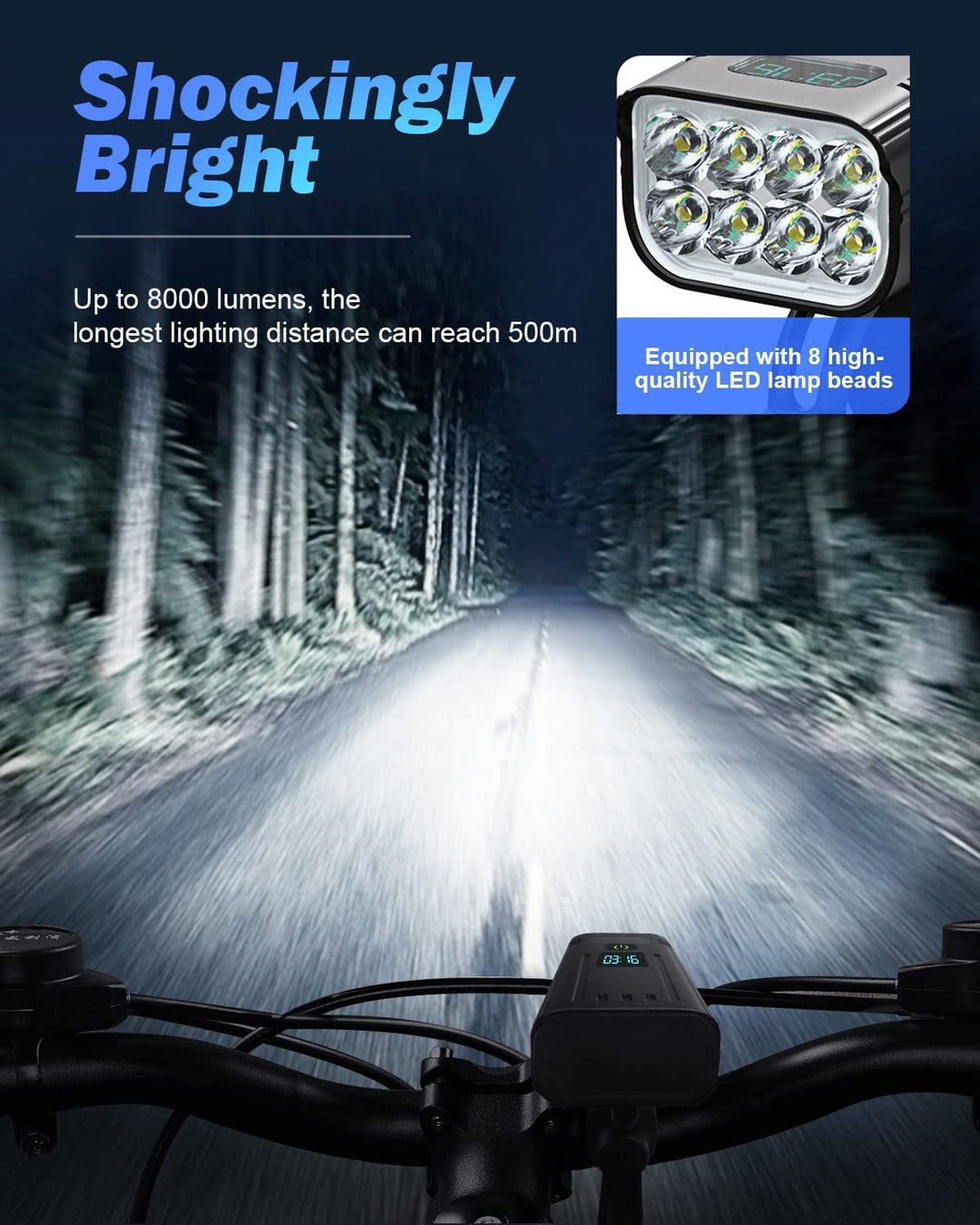 Skanto | Victoper 8000 Lumen Fahrradlicht-Set, 8 LED USB wiederaufladbare Front- & Rücklichter, Mattschwarz