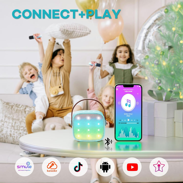 Skanto | Tragbare Mini-Karaoke-Maschine mit Bluetooth-Lautsprecher und 2 kabellosen Mikrofonen – Veylo