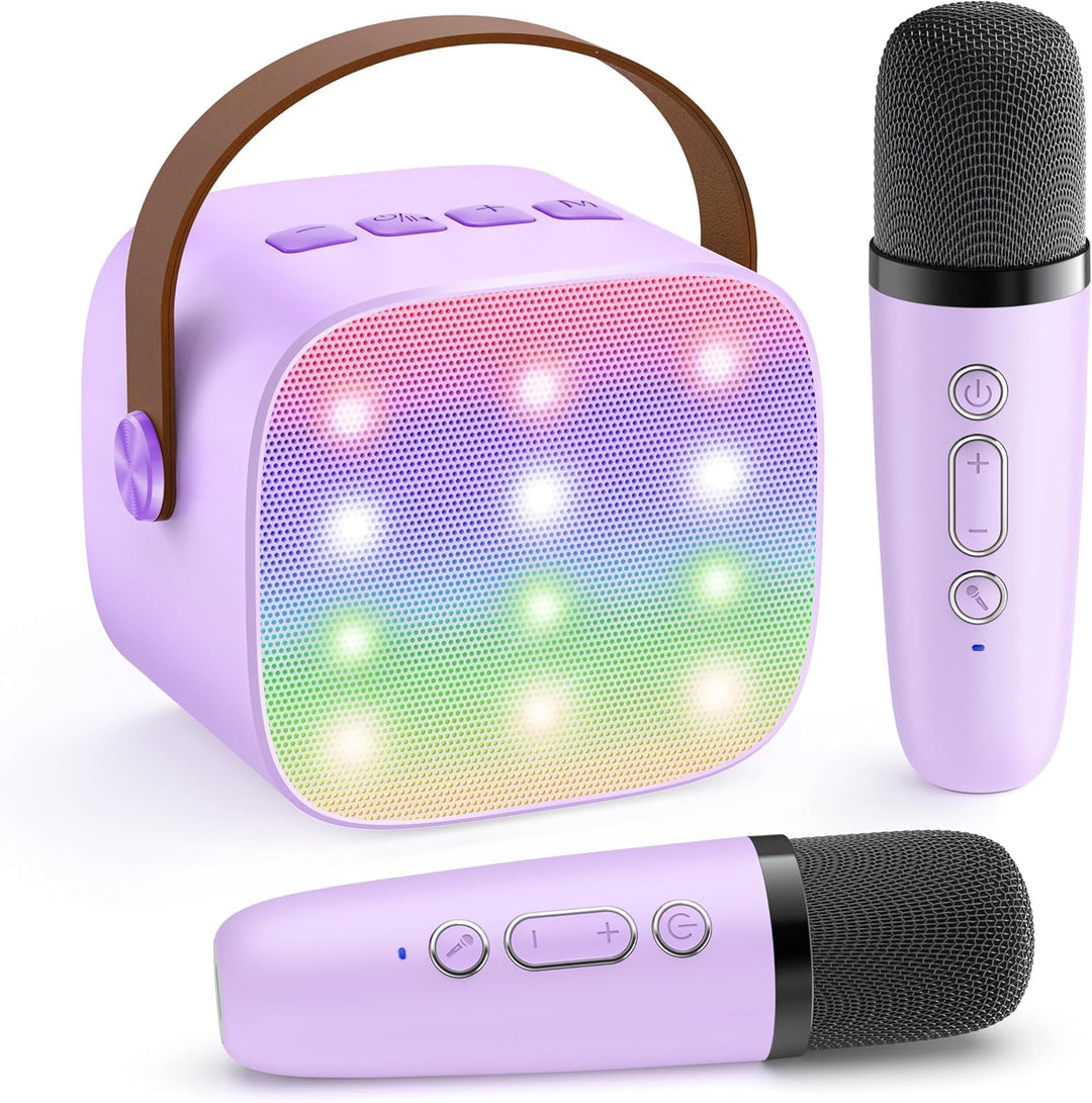 Skanto | Tragbare Mini-Karaoke-Maschine mit Bluetooth-Lautsprecher und 2 kabellosen Mikrofonen – Veylo
