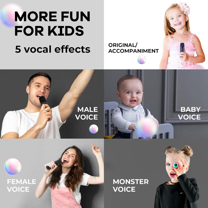 Skanto | Tragbare Mini-Karaoke-Maschine mit Bluetooth-Lautsprecher und 2 kabellosen Mikrofonen – Veylo