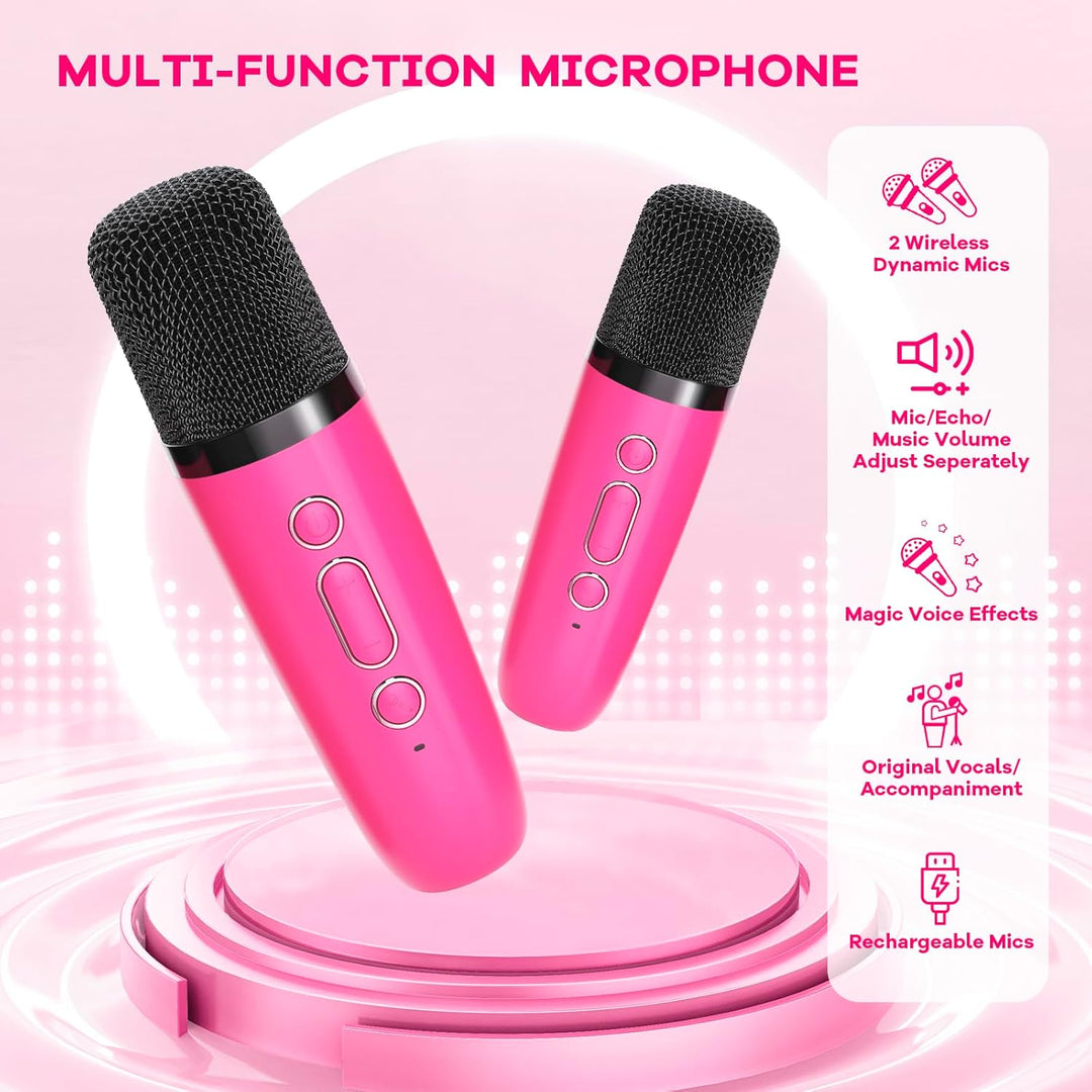 Skanto | Tragbare Mini-Karaoke-Maschine mit Bluetooth-Lautsprecher und 2 kabellosen Mikrofonen – Veylo