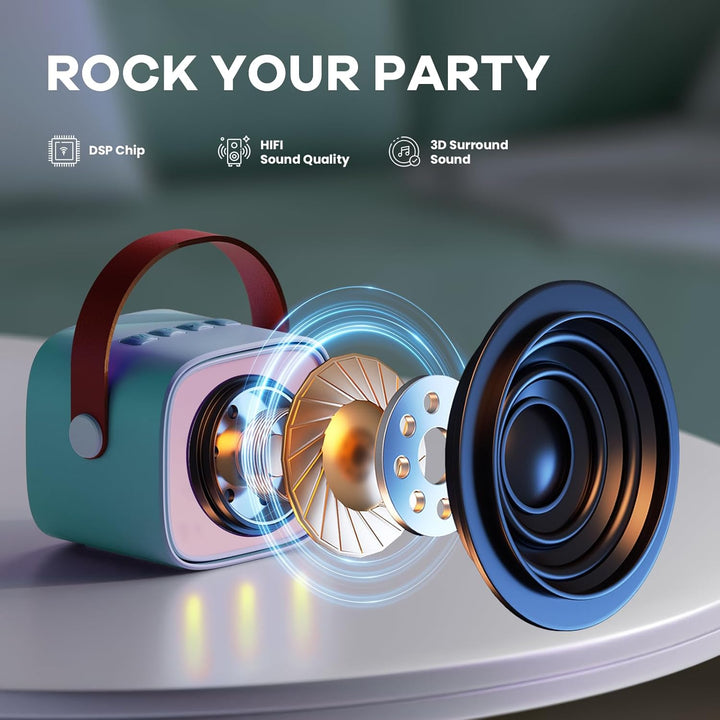 Skanto | Tragbare Mini-Karaoke-Maschine mit Bluetooth-Lautsprecher und 2 kabellosen Mikrofonen – Veylo
