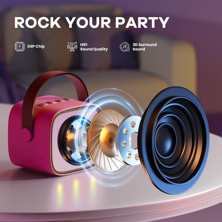 Skanto | Tragbare Mini-Karaoke-Maschine mit Bluetooth-Lautsprecher und 2 kabellosen Mikrofonen – Veylo
