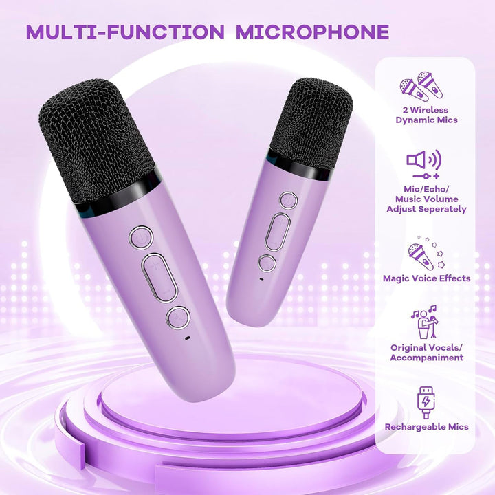 Skanto | Tragbare Mini-Karaoke-Maschine mit Bluetooth-Lautsprecher und 2 kabellosen Mikrofonen – Veylo