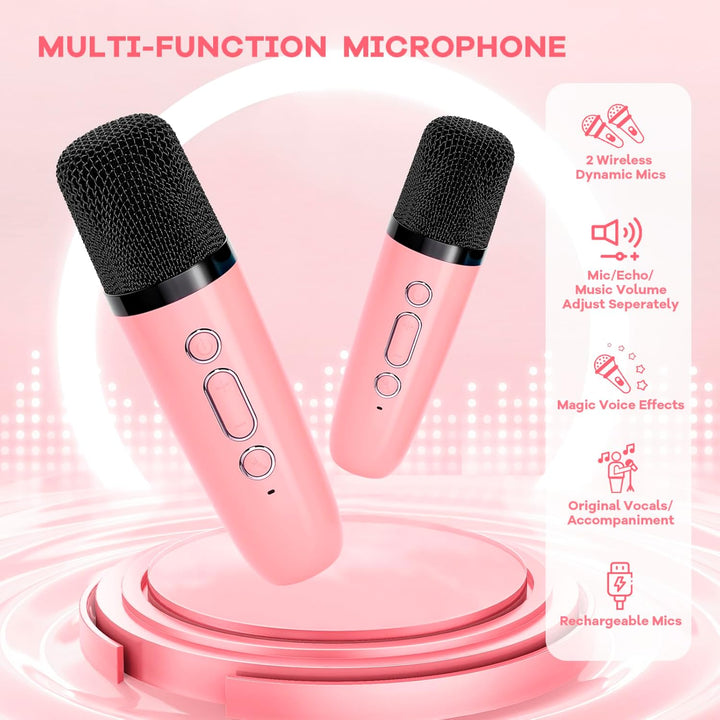 Skanto | Tragbare Mini-Karaoke-Maschine mit Bluetooth-Lautsprecher und 2 kabellosen Mikrofonen – Veylo