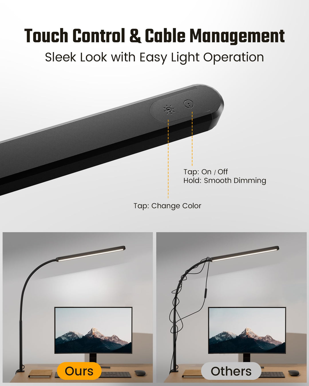 Skanto | Superdanny LED Schreibtischlampe, augenschonend, 360° Schwanenhals schwenkbar, Touch Control, 3 Lichtfarben,