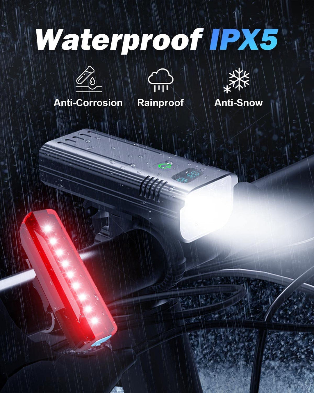 Skanto | Victoper 8000 Lumen Fahrradlicht-Set, 8 LED USB wiederaufladbare Front- & Rücklichter, Mattschwarz
