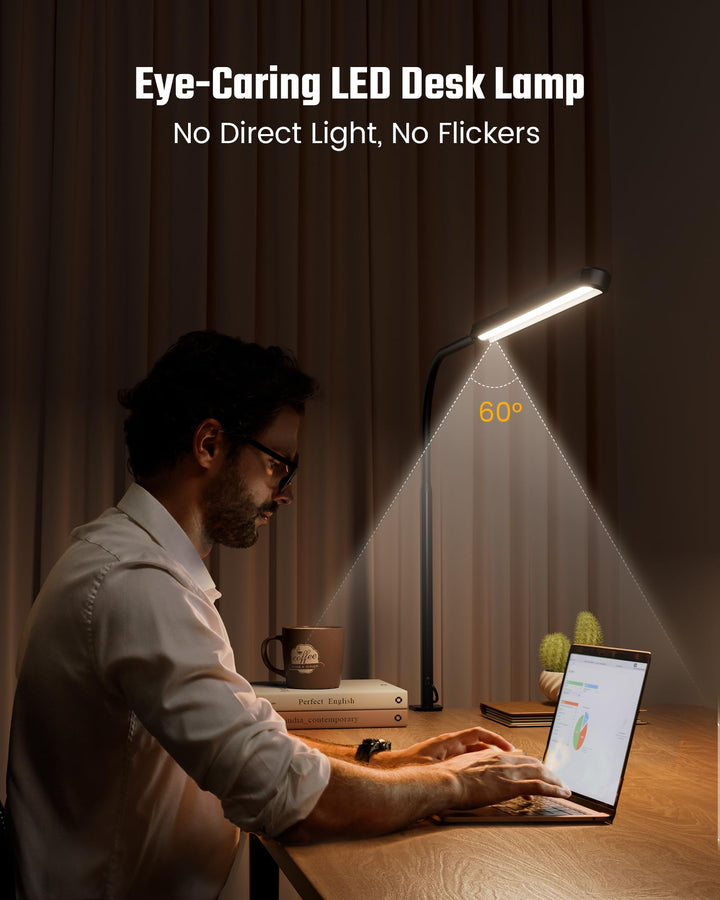 Skanto | Superdanny LED Schreibtischlampe, augenschonend, 360° Schwanenhals schwenkbar, Touch Control, 3 Lichtfarben,