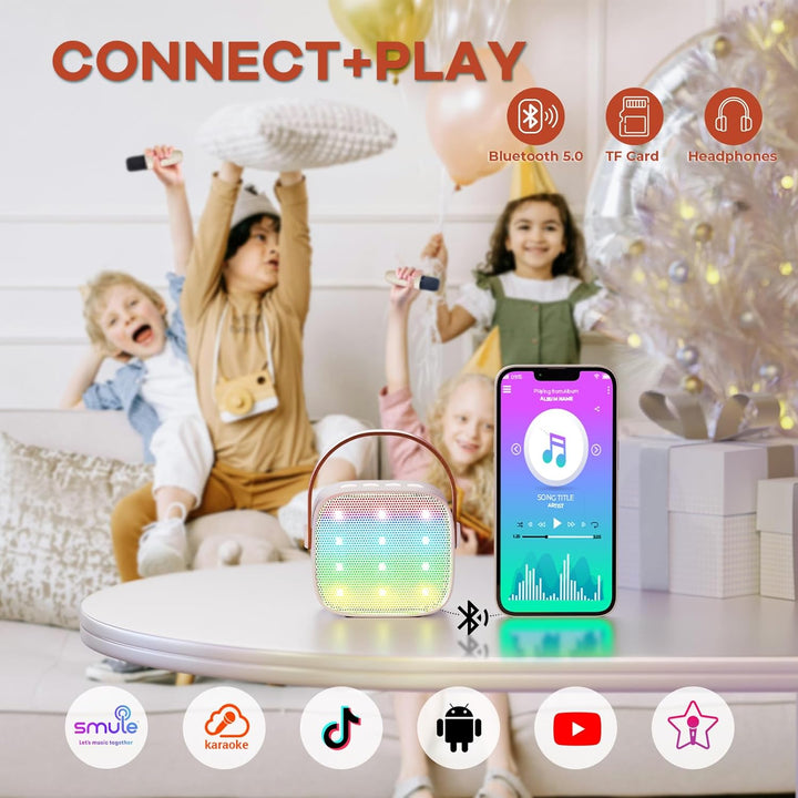 Skanto | Tragbare Mini-Karaoke-Maschine mit Bluetooth-Lautsprecher und 2 kabellosen Mikrofonen – Veylo