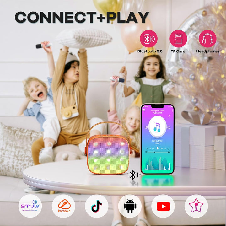 Skanto | Tragbare Mini-Karaoke-Maschine mit Bluetooth-Lautsprecher und 2 kabellosen Mikrofonen – Veylo