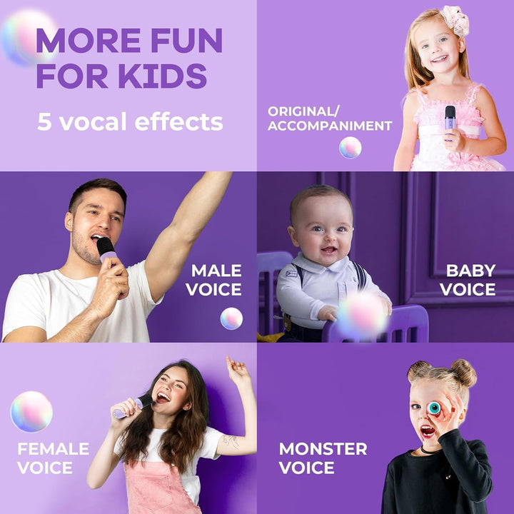 Skanto | Tragbare Mini-Karaoke-Maschine mit Bluetooth-Lautsprecher und 2 kabellosen Mikrofonen – Veylo