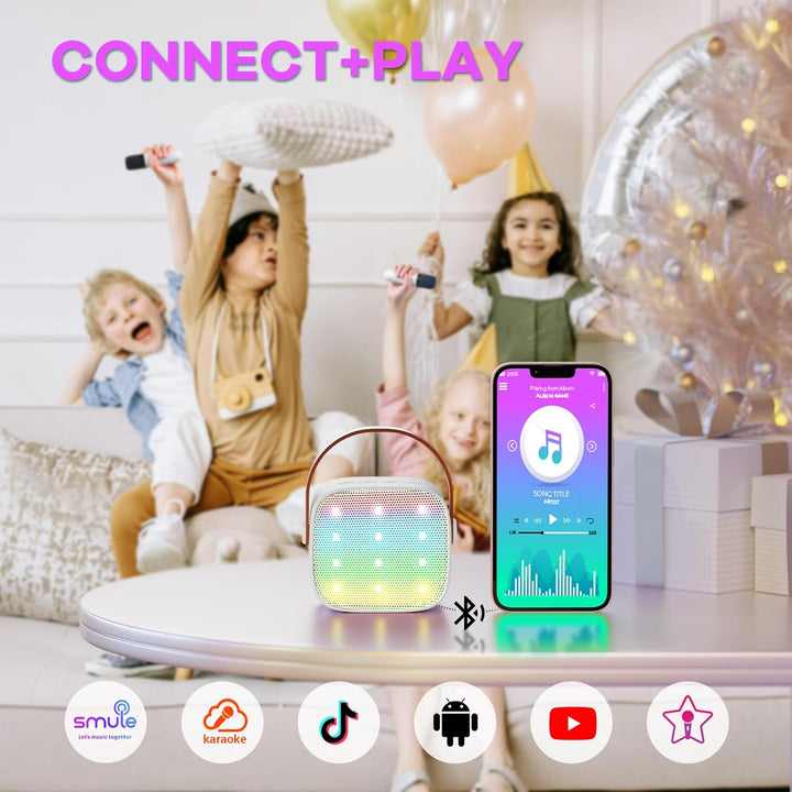 Skanto | Tragbare Mini-Karaoke-Maschine mit Bluetooth-Lautsprecher und 2 kabellosen Mikrofonen – Veylo