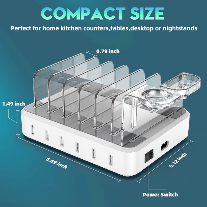 Skanto | 6-Port Multi-Geräte-Schnellladestation mit Smart IC & Kabel-Set
