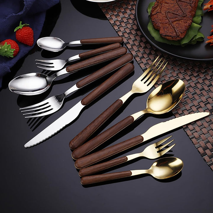 Skanto | Besteckset aus Edelstahl mit Holzmaserung