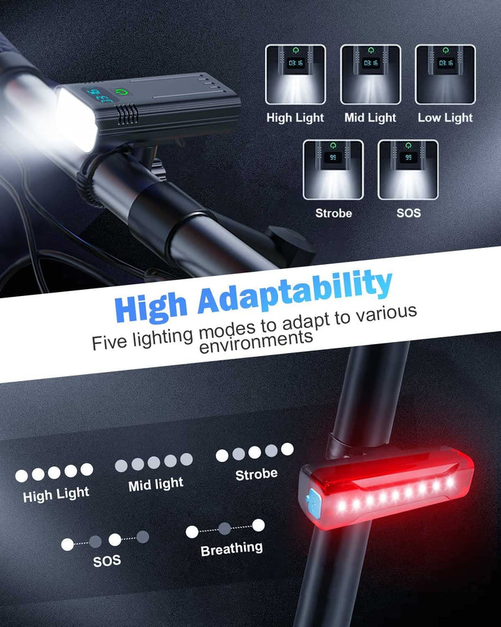 Skanto | Victoper 8000 Lumen Fahrradlicht-Set, 8 LED USB wiederaufladbare Front- & Rücklichter, Mattschwarz