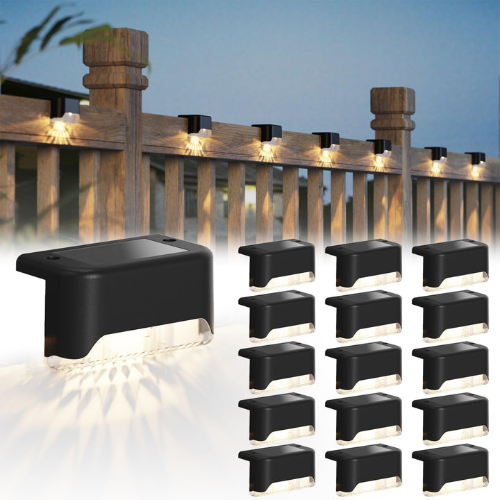 Skanto | 16er-Pack Solar-Deckleuchten – wasserdichte LED-Zaunleuchten für Garten, Terrasse, Treppen, Schwarz