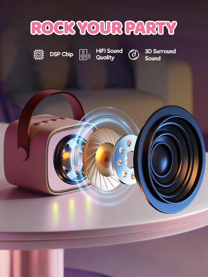 Skanto | Tragbare Mini-Karaoke-Maschine mit Bluetooth-Lautsprecher und 2 kabellosen Mikrofonen – Veylo