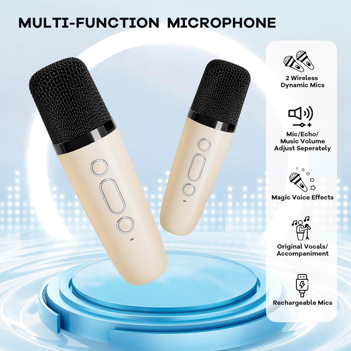 Skanto | Tragbare Mini-Karaoke-Maschine mit Bluetooth-Lautsprecher und 2 kabellosen Mikrofonen – Veylo