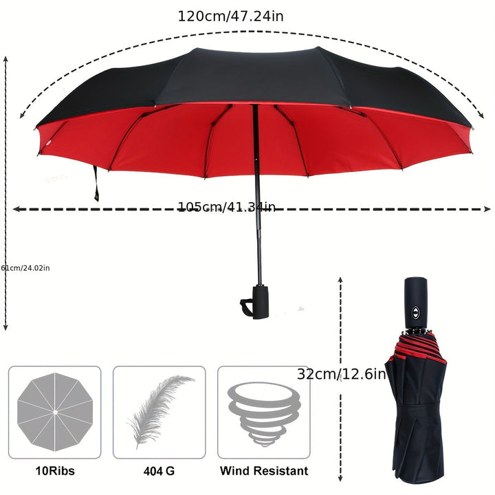 Skanto | Winddichter Reise-Automatikschirm – Robustes 10-Rippen-Gestell, automatisch, extra großes faltbares Design mit UV-Schutz, doppelt nutzbar für sonniges und regnerisches Wetter