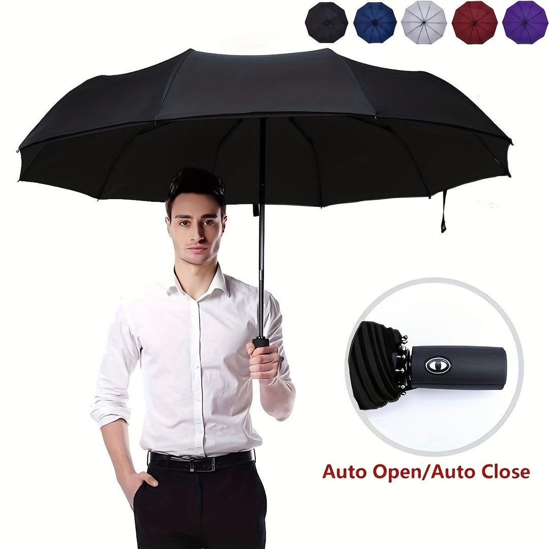 Skanto | Winddichter Reise-Automatikschirm – Robustes 10-Rippen-Gestell, automatisch, extra großes faltbares Design mit UV-Schutz, doppelt nutzbar für sonniges und regnerisches Wetter