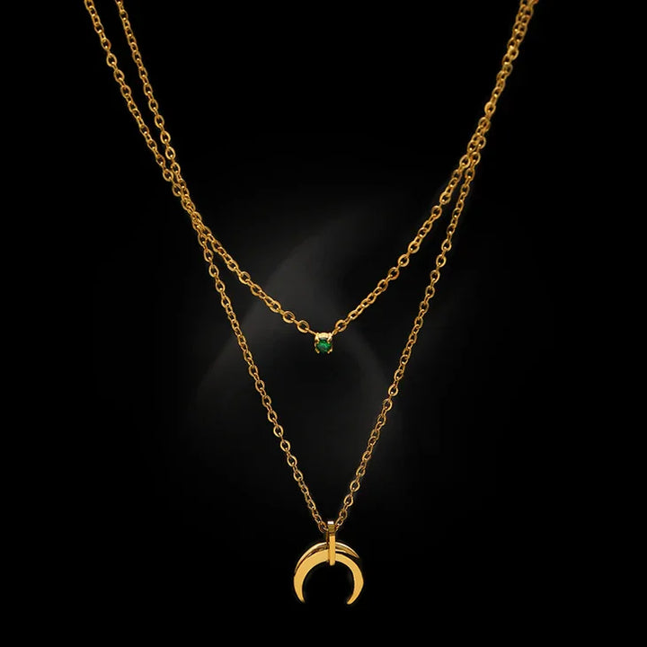 Elegante grüne Diamant-Doppel-Halbmond-Halskette – Selina Kollektion