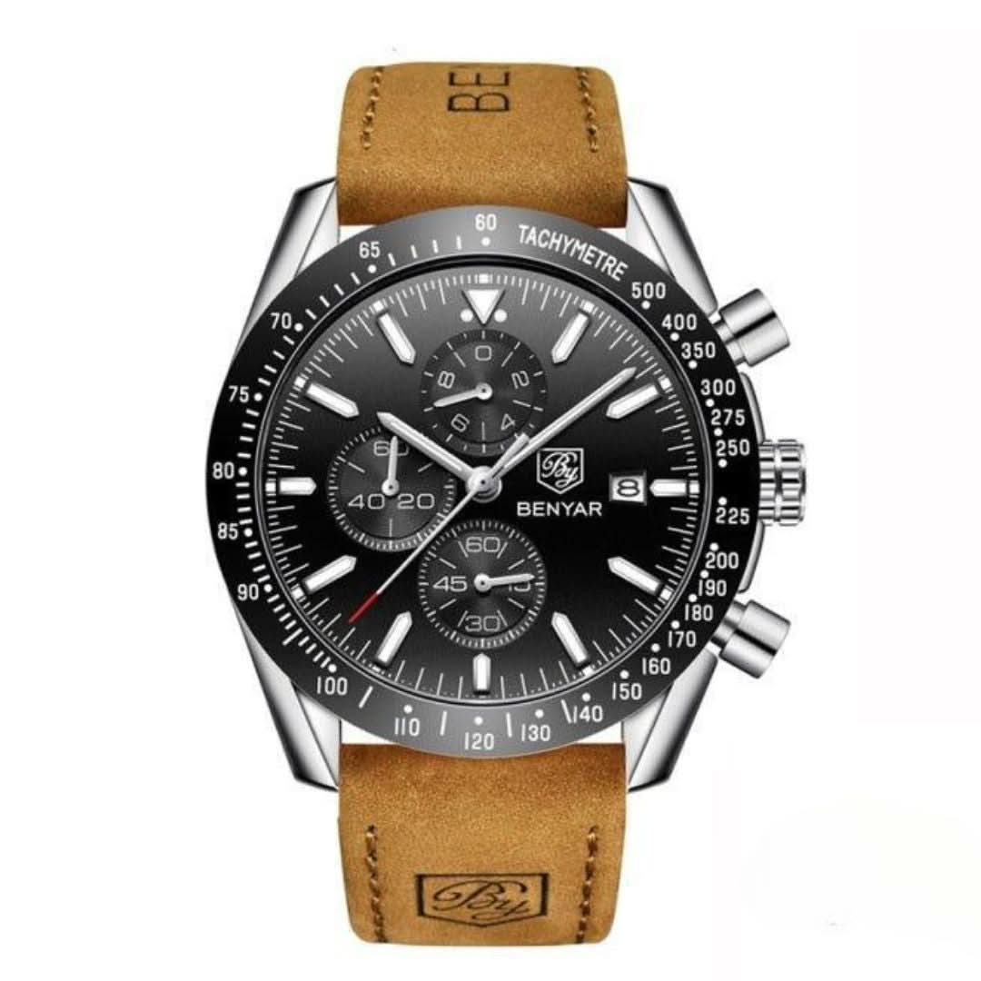 Skanto | Wasserabweisende Herren-Quarzuhr mit Lederarmband