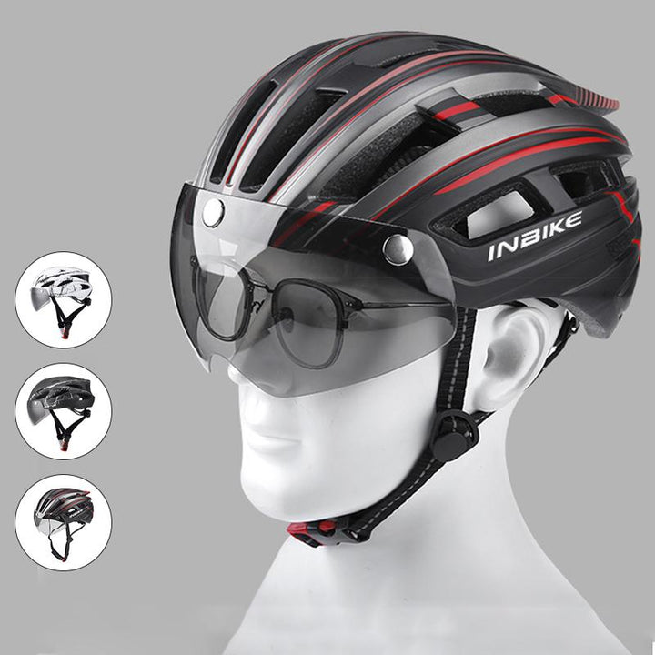 Skanto | Fahrradhelm mit Brille, Visier und LED-Rücklicht