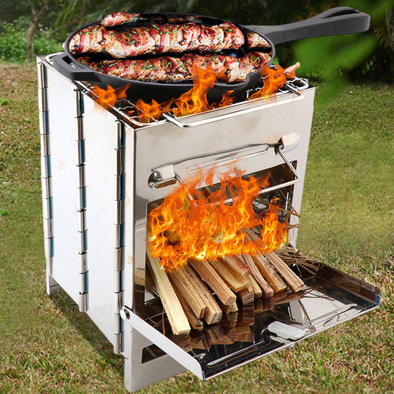 Skanto | Klappbarer Holzofen für draußen Mini-Edelstahlgrill Camping Picknick