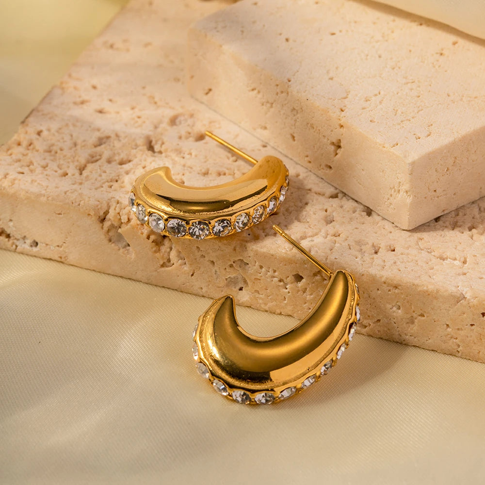 Skanto | 18K Gold Hypoallergene Edelstahl-Creolen mit klarem Zirkon