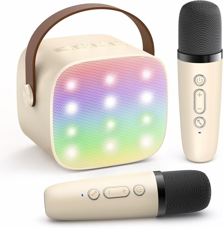 Skanto | Tragbare Mini-Karaoke-Maschine mit Bluetooth-Lautsprecher und 2 kabellosen Mikrofonen – Veylo
