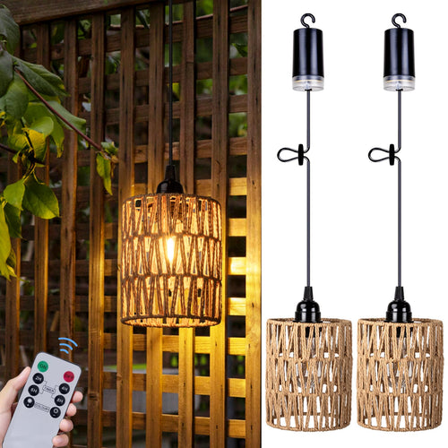 Skanto | All Fortune Batteriebetriebener Kronleuchter, batteriebetriebene Hängeleuchte, Rattanlampe mit warmweißer Glühbirne, 4*AA batteriebetrieben, für Pavillon, Pergola, Veranda, Terrasse, Außen- und Innendekoration