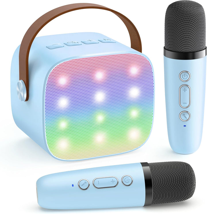 Skanto | Tragbare Mini-Karaoke-Maschine mit Bluetooth-Lautsprecher und 2 kabellosen Mikrofonen – Veylo