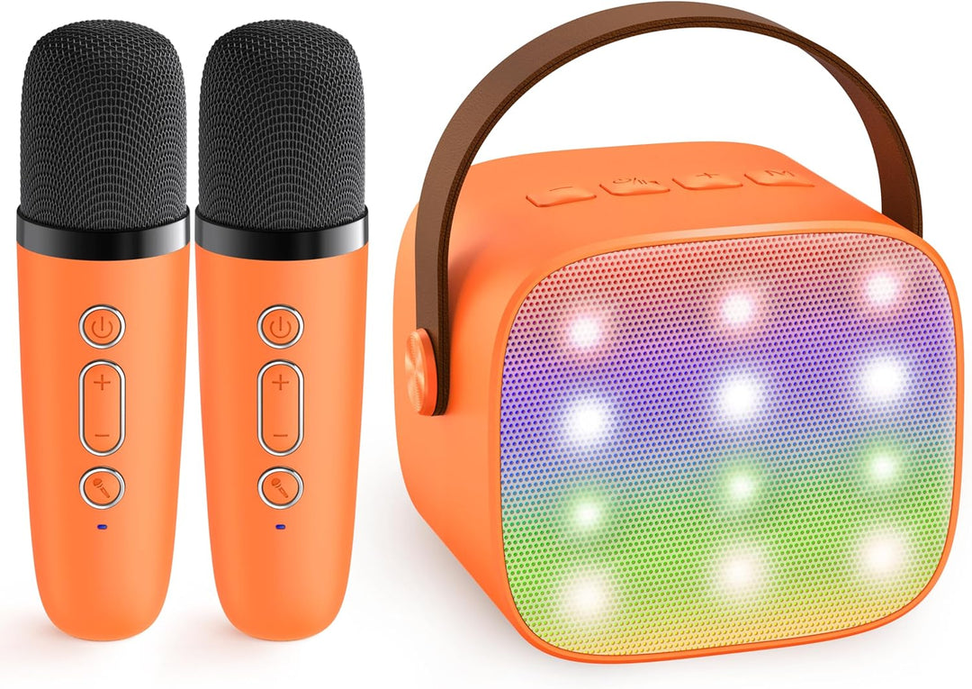 Skanto | Tragbare Mini-Karaoke-Maschine mit Bluetooth-Lautsprecher und 2 kabellosen Mikrofonen – Veylo
