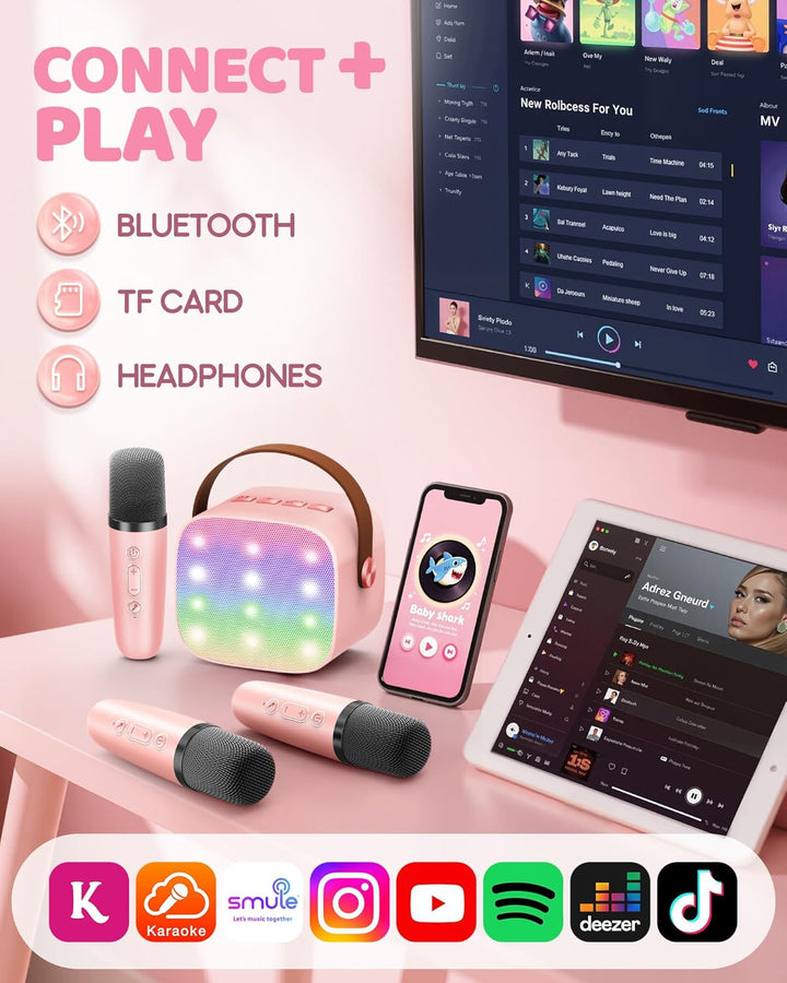 Skanto | Tragbare Mini-Karaoke-Maschine mit Bluetooth-Lautsprecher und 2 kabellosen Mikrofonen – Veylo