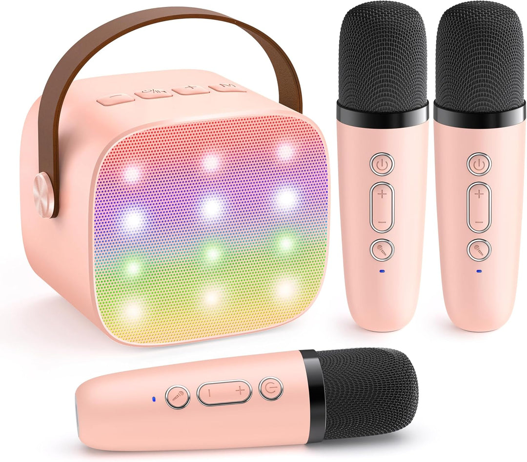 Skanto | Tragbare Mini-Karaoke-Maschine mit Bluetooth-Lautsprecher und 2 kabellosen Mikrofonen – Veylo