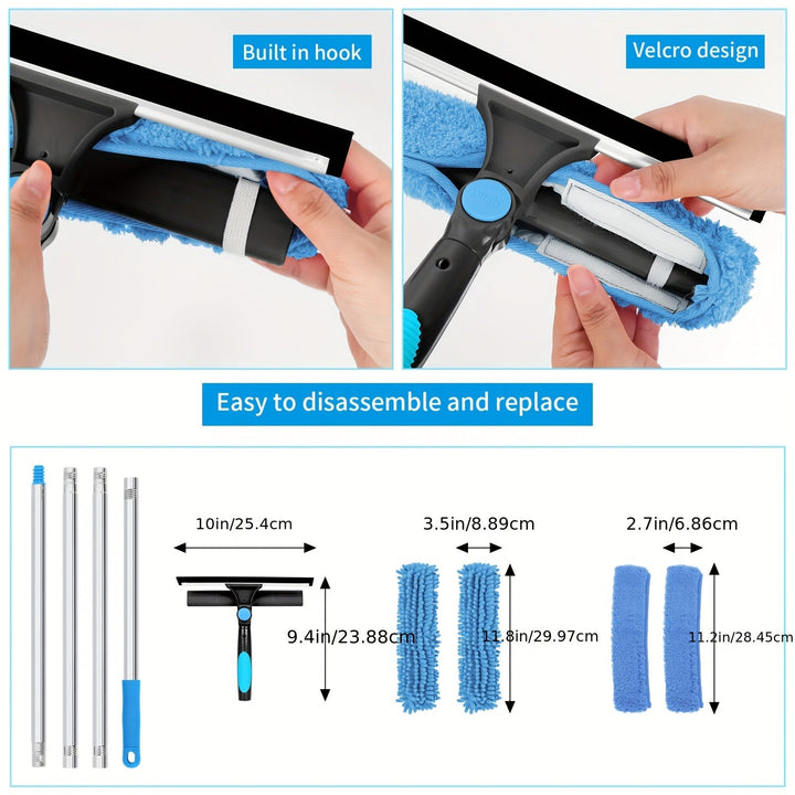 Skanto | Crystal Clear Fensterreiniger – Professionelles 2-in-1 Teleskop-Fenster- und Glasreinigungssystem