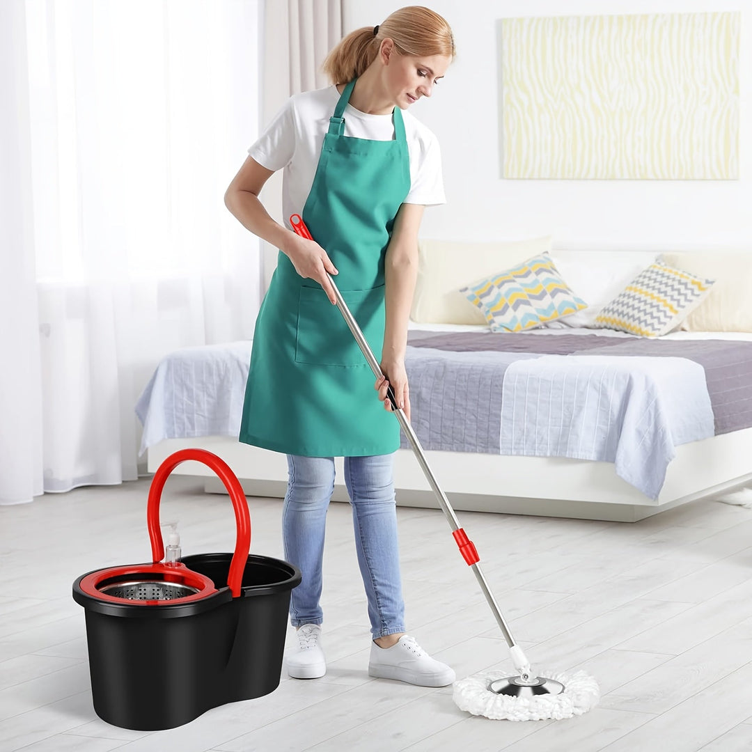 Skanto | Wischmopp- und Eimersystem mit Wringer – 360° rotierendes Moppsystem, inklusive 3 Mikrofaser-Moppköpfen und 61" verstellbarem Edelstahlgriff – Ideal für die Bodenreinigung in Bädern und Schulen
