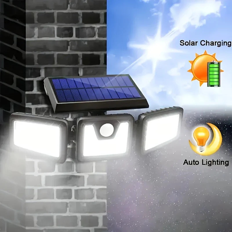 Skanto | Solar-LED-Strahler mit Bewegungsmelder – 3-Strahl-Außenbeleuchtung für Garten, Einfahrt und Garage