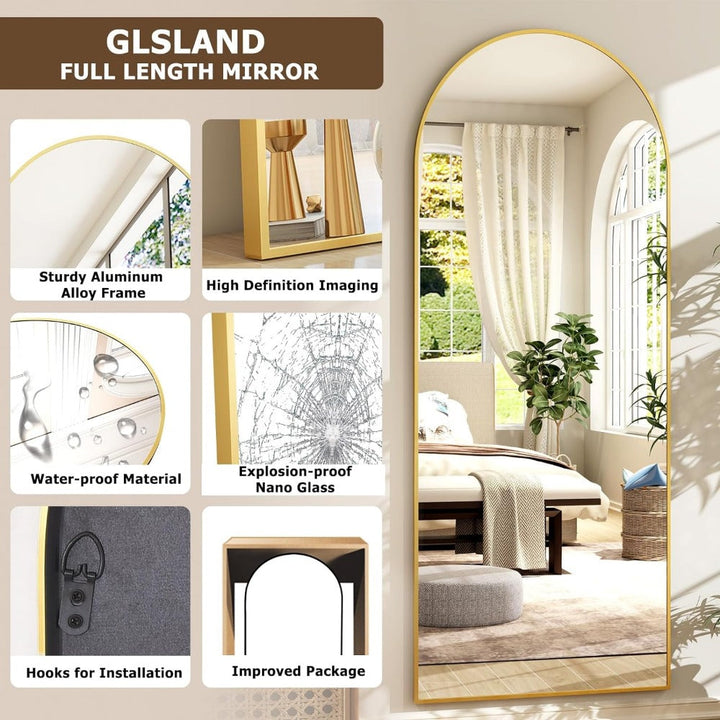 Skanto | Eleganter gebogener Ganzkörperspiegel in Gold mit hochauflösendem Aluminiumrahmen