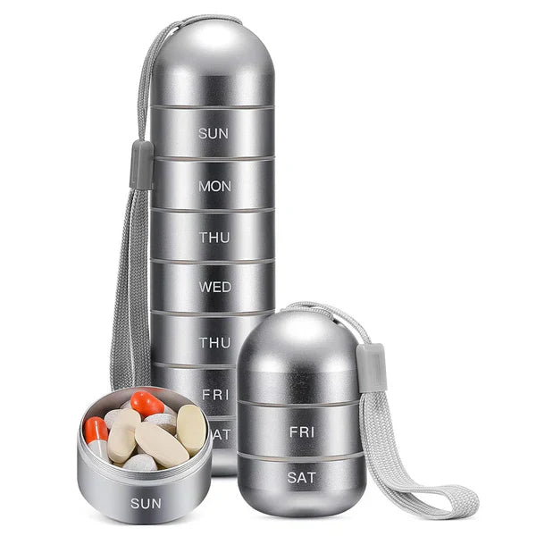 Skanto | MediSafe Weekbox – Wasserdichter Aluminium-Pillenorganizer mit 7 Fächern