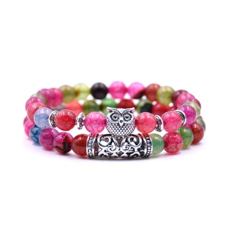 Skanto | Eulen-Charm Natursteinarmband