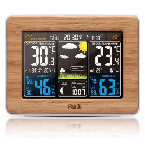 FanJu FJ3365 Wetterstation mit rechteckigem Farbdisplay Smart Clock