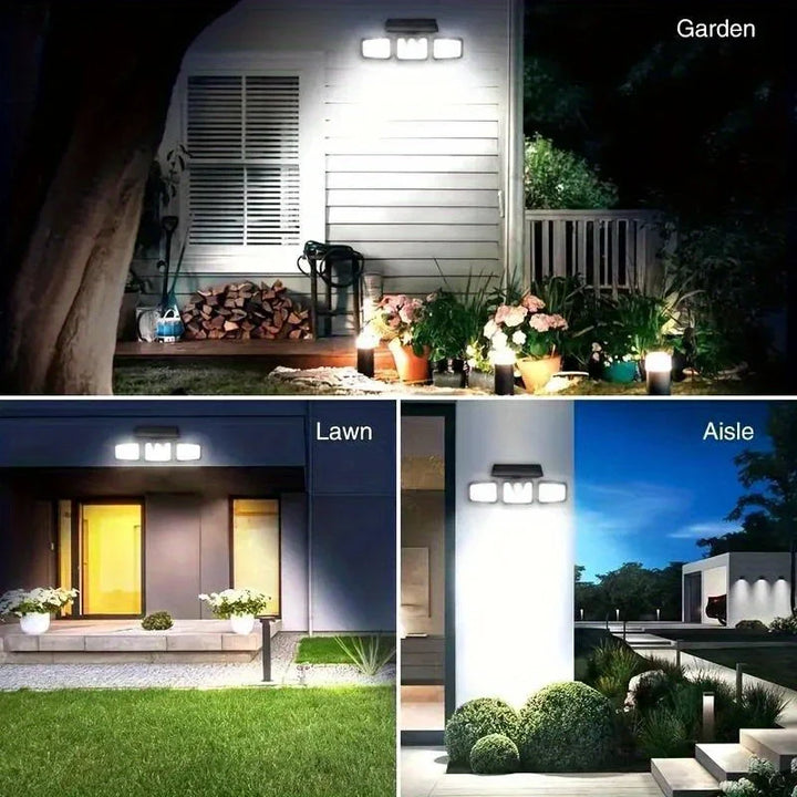 Skanto | Solar-LED-Strahler mit Bewegungsmelder – 3-Strahl-Außenbeleuchtung für Garten, Einfahrt und Garage
