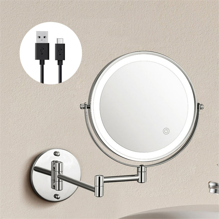 Skanto Wiederaufladbarer Wandmontierter Rasierspiegel | 360° Drehbar. 1X/10X Vergrößerung & Einstellbare LED-Beleuchtung für das Badezimmer